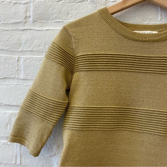 Endless Rose || Metallic Gold Striped Sweater Crew Neck Short Sleeve Small - Picture 3 of 8